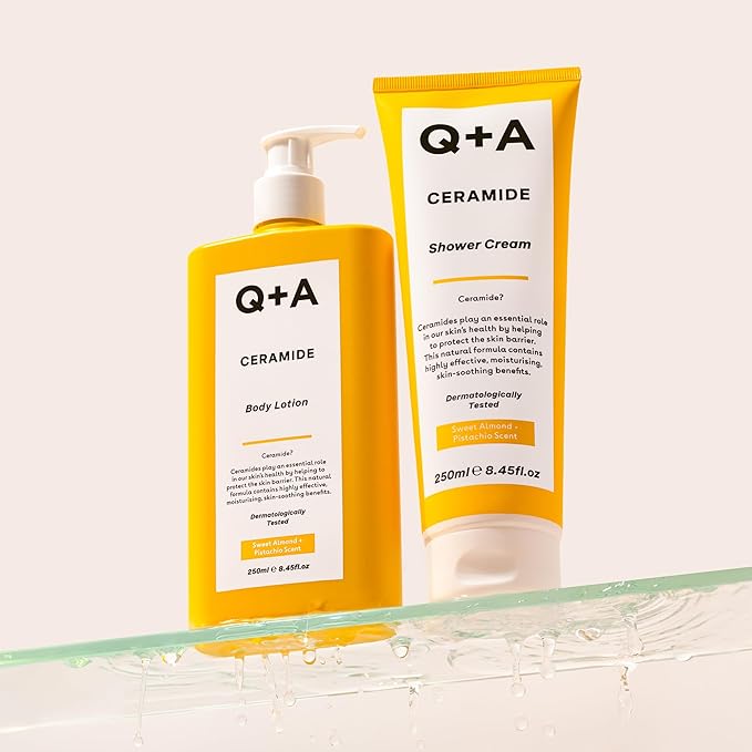 Q+A Ceramide Shower Cream, provides a gentle cleanse, deeply nourishing the skin with a rich and creamy formula of Squalane, Jojoba Seed Oil, and a sustainable Ceramide Extract from pineapples, 250ml