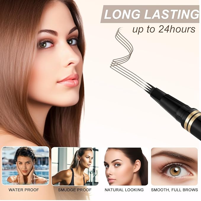 Eyebrow Pen,2-in-1 Waterproof Eyebrow Pencil with 4 Tip Microblading Brow Pen and Ultra-Precise Brow Pencil,with Dual-ended Eyebrow Brush,Eyebrow Makeup for Natural Looking - Light Brown