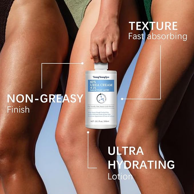 10.1 Oz - Urea Cream 60% plus Salicylic Acid 2% for Dry Cracked Feet, Heels, Knees, Elbows and Hands, Moisturizes, Softens and Removes Calluses Dead Skin