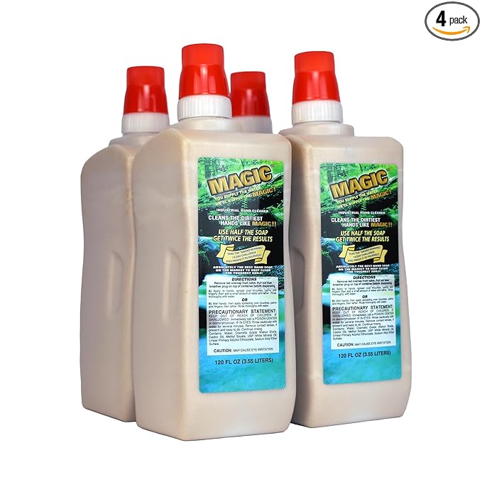Zenex Magic Hand Soap - Industrial Hand Cleaner for Auto Mechanics | Shop Soap | Walnut Shell Scrubbers to Remove Grease, Oil, Ink & Paint | Moisturizing Ingredients | 3.55 L (4 Pack)