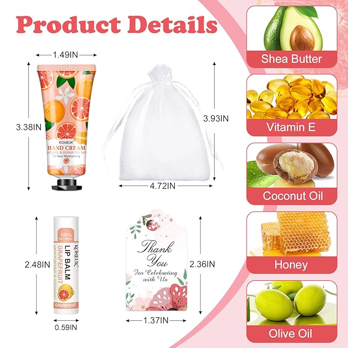 KONEUK 60 Pack Hand Cream Bulk and Lip Balm Bulk Sets, Mothers Day Gifts and Bridal Shower Gift for Guests, Teacher Appreciation Gifts, Nurses Week Gift, Birthday Gift, Small Gifts for Women