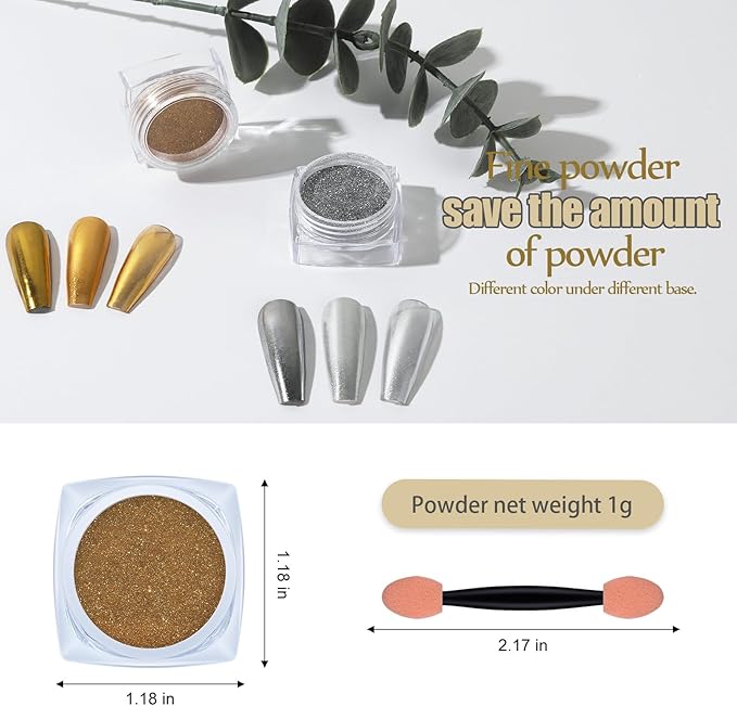 Artdone 2 Jars Chrome Nail Pearl Powder Silver and Gold, Iridescent Aurora Powder Metallic Mirror Effect Pigment Pearlescent Mermaid Pearl Dust Kit, Decoration Acrylic Resin Craft