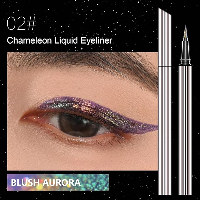 Chameleon Liquid Eyeliner, Liquid Glitter Eyeliner, Highly Pigmented, Metallic MultiColor Shifting waterproof Eyeliner, Ultra-Fine Tip, Longwearing, Smudge-proof, #102