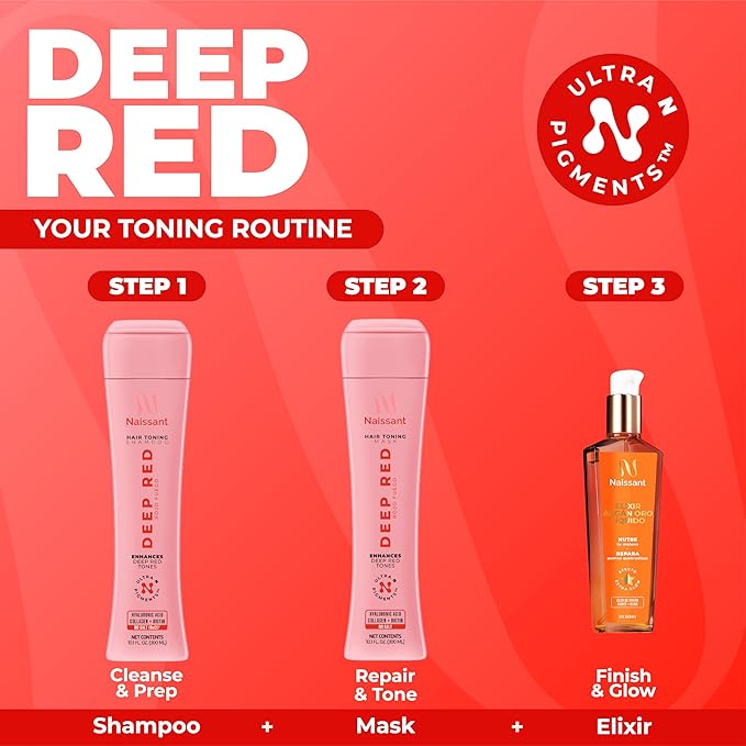 naissant Deep Red Hair Toning Shampoo | Ultra High-Purity Pigments | Deposits Vibrant Red Tone | Hyaluronic Acid, Collagen & Biotin | Paraben, Ammonia & Sulfate Free | 10.1 Fl. Oz