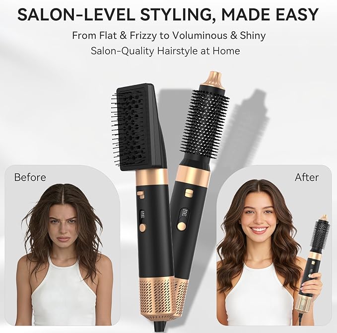 6 in 1 Hair Styler, Hot Air Brush Set with Hair Dryer, Curling Iron, Straightener Brush, Volumizer, Blow Dryer Brush for Hair Styling, Fast Drying, Gifts for Mother/Women