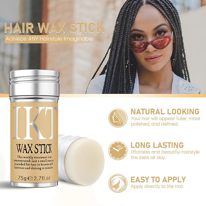Hair Wax Stick for Wigs + 4 PCS Edge Brushes Hair Styling Comb Set, Edge Control Slick Stick Hair Pomade 2.7Oz Stick Non-greasy Styling Wax, Long Lasting, Strong Hold Temporary Hair Product