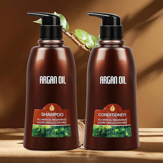 2 Pack Natural Organic Sulfate Free Moroccan Argan Oil Shampoo and Conditioner Sets - Color Safe Treatment, UV Protection, Intense Moisturizing Smooth For Dry, Damaged, Frizzy Hair,350ML*2