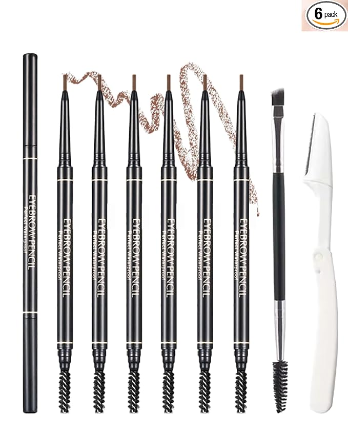 6 Pcs Eye Brow Pencils for WomenLight Brown,Waterproof Eyebrow Pencil Retractable Ultra Fine Professional Brow Pencil,Long Lasting Tinted Gel Micro Eyebrow Pen for Define Fill Tiny Brow Eye Makeup-02