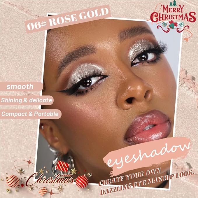 Pressed Single Eyeshadow Makeup,Champagne Gold Sparkle Highly Pigmented Monochrome Eye Shadow Palette, Waterproof Neutral Powder, sombras para ojos, Lightweight Blendable,#06