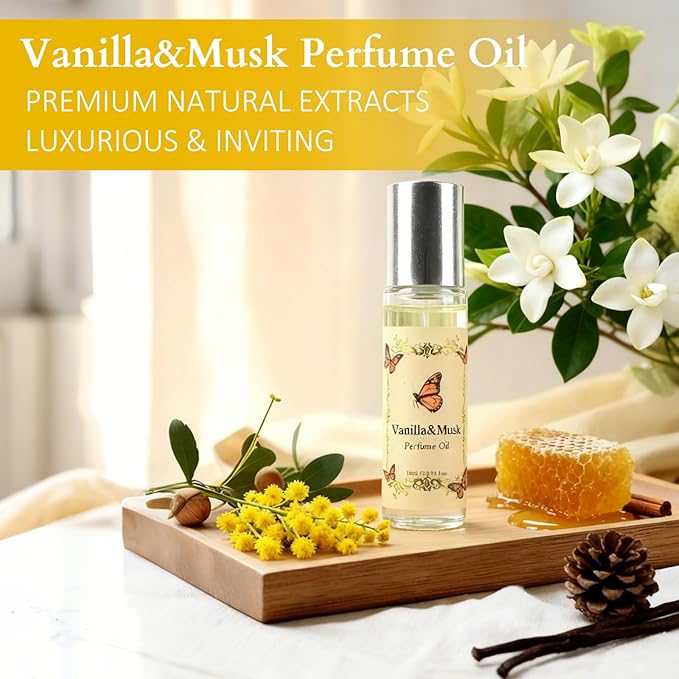 Vanilla & Musk Roll-on Perfume Oil for Women, Travel Size Perfumes for Women, Skin-Close Fragrance Floral Long-lasting Perfume 0.34 fl.oz (2PC)