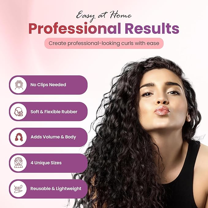 My Beauty Spot Flexi Rods Foam Hair Rollers 3/4" 5/8" and 1" Diameter Professional Salon Quality 12 Pcs Rubber Hair Rollers for Long, Medium and Short Hair (Purple)