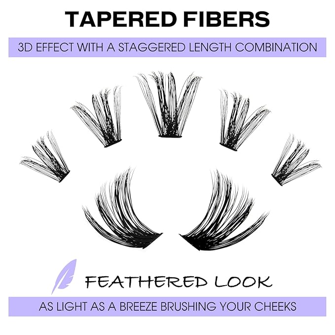Lash Clusters 60D/80D Eyelash Clusters Natural Wispy D Curl Mixed Length 16-20mm Fluffy Individual Eyelash Extensions for DIY Lashes at Home