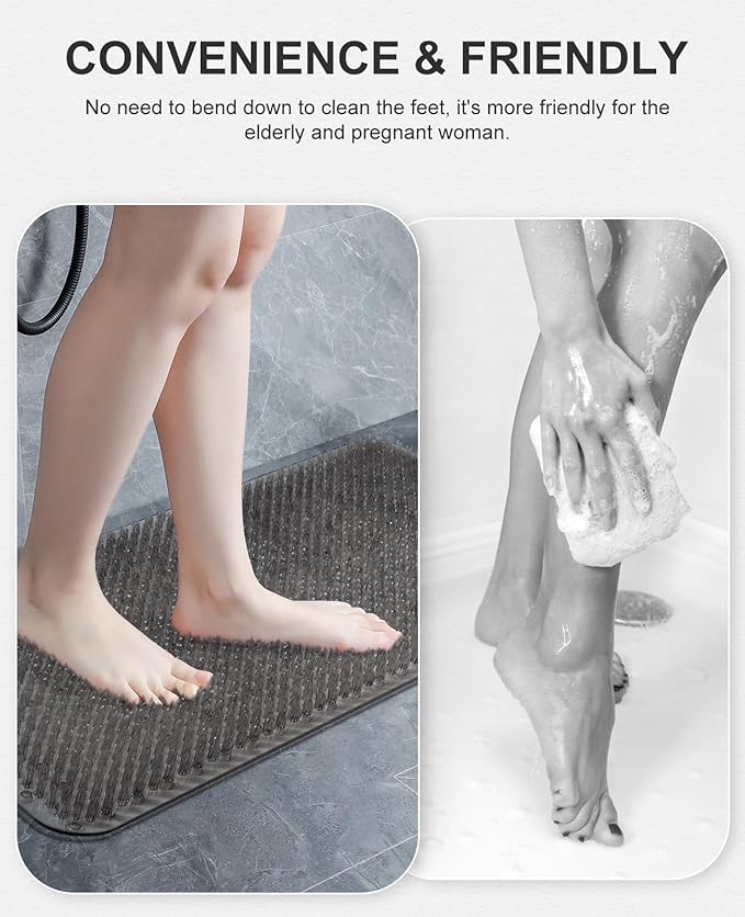 OTHWAY Non Slip Grassy Bathtub Mat : 25.6X13.4 inches Sturdy But Soft Bath Mat_Quick Drain Shower Floor Mat with Soft Bristles for Scrubbing Feet (Dark Grey)