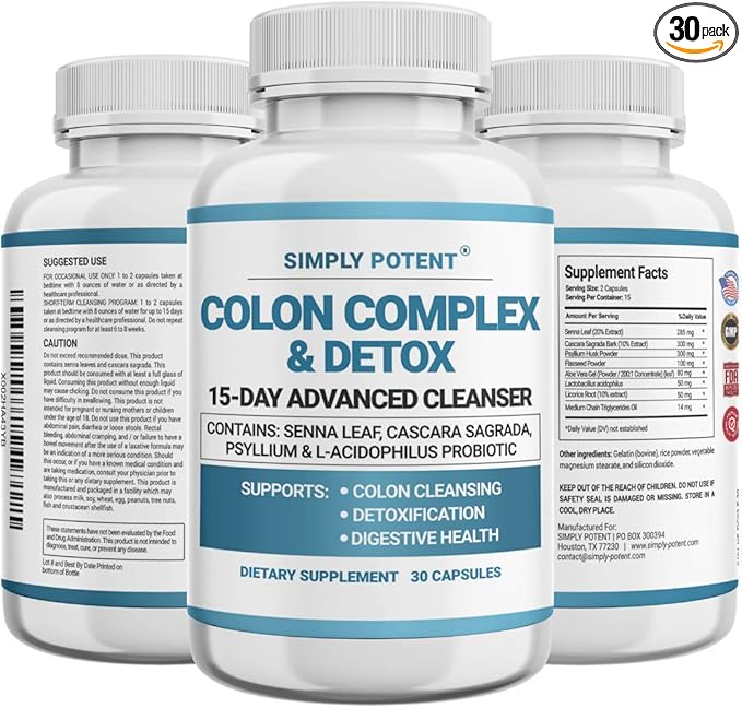 Simply Potent Natural Colon Cleanse - Gentle Colon Cleanser Supplement for Digestive Health - Supports Detoxification and Regularity - 60 Capsules