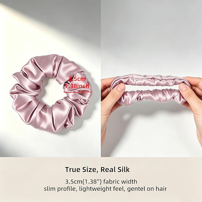 ZLYC 100% Mulberry Silk Scrunchie 19 Momme Gentle Creaseless Hair Tie for Women Dent-Free Ponytail Holder, 3.5cm Solid Pale Dusty Pink