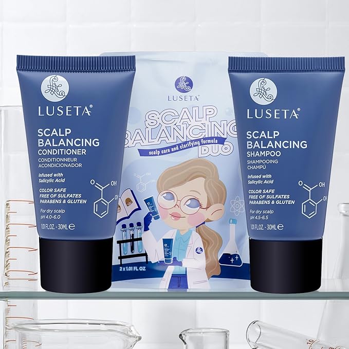 Luseta Scalp-Balancing Travel Size Shampoo and Conditioner Set for Women, Salicylic Acid Travel Shampoo and Conditioner, Anti-Dandruff Shampoo for Men, Clarifying, pH-Balanced, 2 x 1.01 Fl Oz