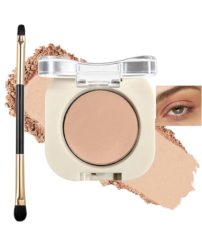Single Nude Pink Eyeshadow Palette Matte,Smooth Velvet Pressed Powder Primer Eye Shadow&Blush,Longwear High Pigment Mini Monochrome Eyeshadow Lightweight Blendable Formula for Women Daily Makeup-06