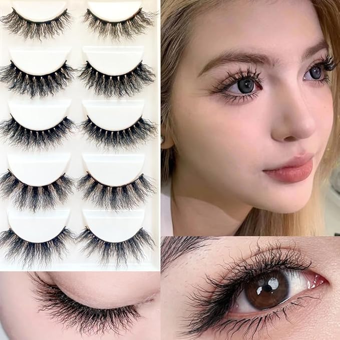 Sunniess 3D False Eyelashes,Faux Mink Eyelashes,Soft Fluffy Wispy Lashes Volume Dramatic Unique Eyelashes,Makeup False Eyelashes for Daily