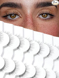 Natural Lashes Eyelashes Wispy 10MM Short Lashes Thin Band Strip Lashes 3D Volume Lashes False Eyelashes C Curl Soft Lash Pack 7 Pair Siligli