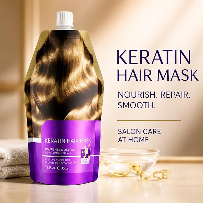 Keratin Moisturizing Hair Mask for Women, Deep Conditioning Gloss Hair Treatment for Dry, Damaged Hair, Frizz Control, Smoothing - For All Hair Types