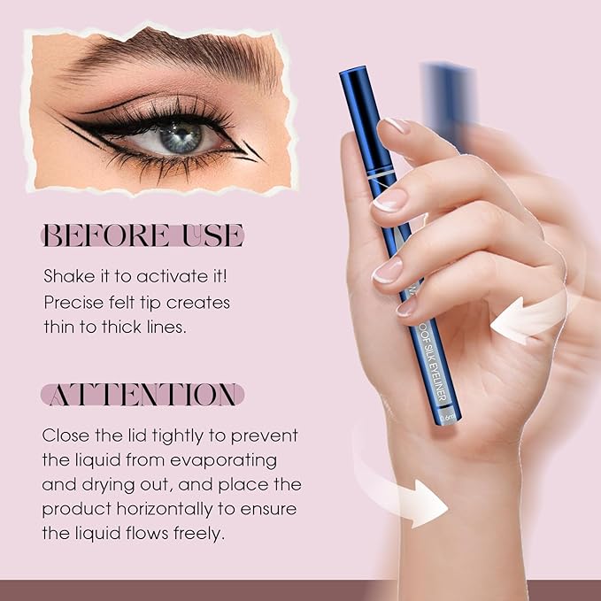 FADLASH Waterproof Eyeliner Liquid, Blue Ink Matte Eye Liner,Smooth & Dry Quickly Eye Pen Smudge-Proof, Long-Lasting Natural Look, Not Prone, Highly Pigmented, Vegan (0.6 ml)