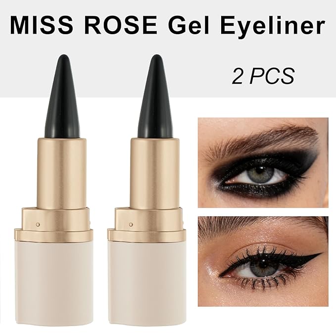 MISS ROSE M Gel Eyeliner, 2-Piece Black Eyeliner Pencil, delineador de ojos contra el agua,Smoky Eye Makeup,also Pefect fo Gothic Halloween Makeup (Pack of 2)