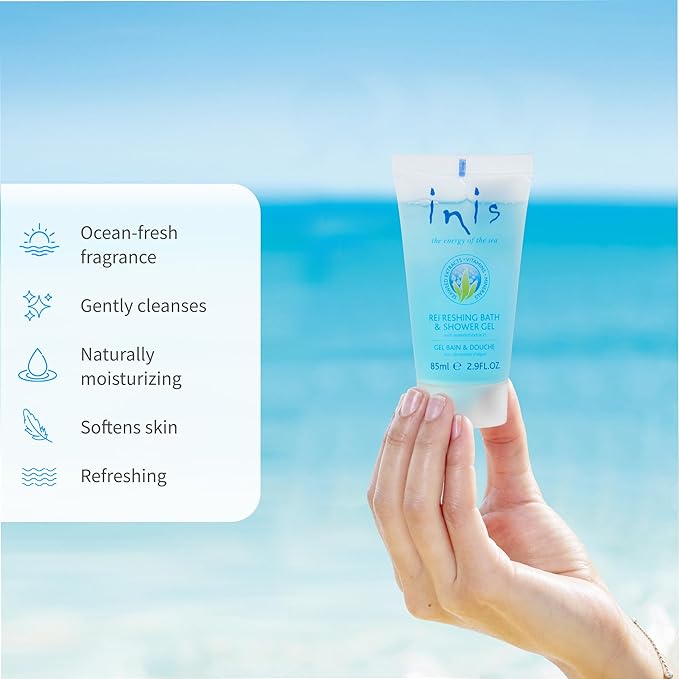 Inis the Energy of the Sea - Refreshing Bath and Shower Gel, Travel Size Body Wash for Women and Men, Mini Sulfate Free Body Wash with Seaweed and Sea Minerals, Clean Ocean Fresh Scent, 2.9 fl oz