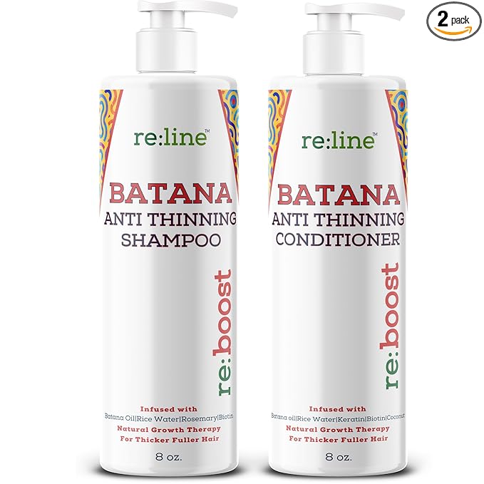 Biotin & Batana Oil Shampoo and Conditioner Set - Hair Growth Shampoo and Conditioner with Rice Water & Rosemary Oil for Enhanced Volume - Color Safe, Sulfate & Paraben Free - 8 Fl Oz Each