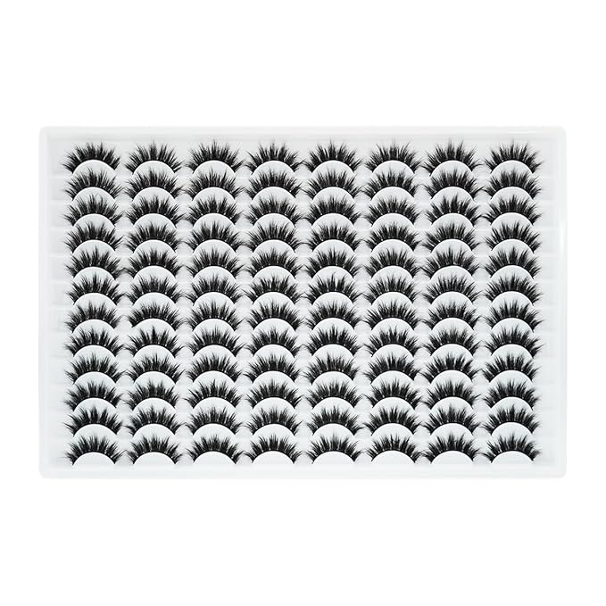 Azenlo False Eyelashes 48 Pairs Faux Mink Lashes 12-16mm Wispy Lashes 3D Fluffy Cat Eye Lashes Pack Bulk Wholesale Strip Lashes(style 48-035)