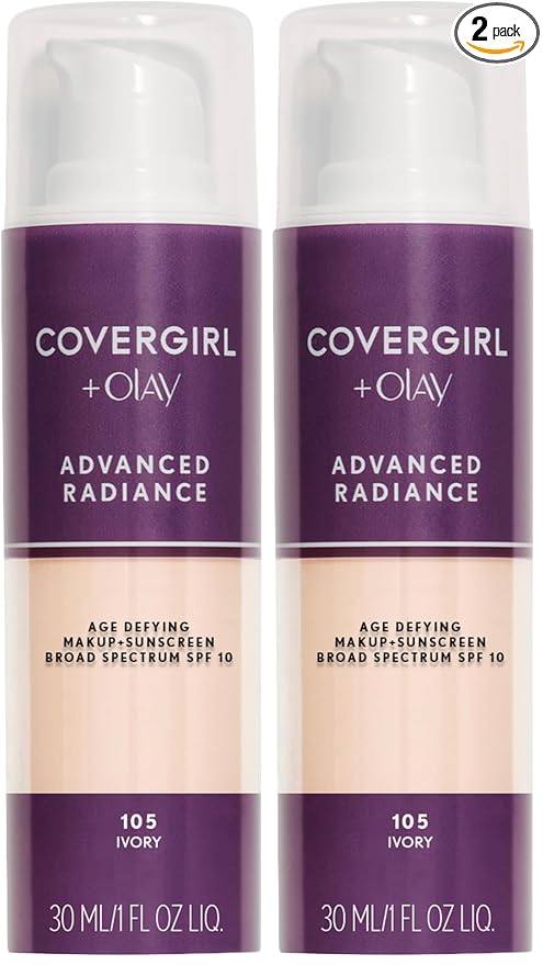 COVERGIRL Advanced Radiance Age Defying Foundation, Liquid Foundation, 1.0 Fl Oz, Anti-Aging Foundation, Foundation for Wrinkles, Cruelty-Free Foundation, Age-Defying Formula, Buildable Coverage