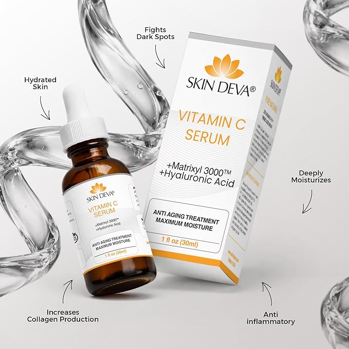 Skin Deva Vitamin C and Hyaluronic Acid Serum for Face Matrixyl 3000 Anti Aging Serum, Anti Wrinkle Facial Serums - Improve Appearance of Dark Spots, Tone, Fine Lines, Glowing -(PACK OF 2)