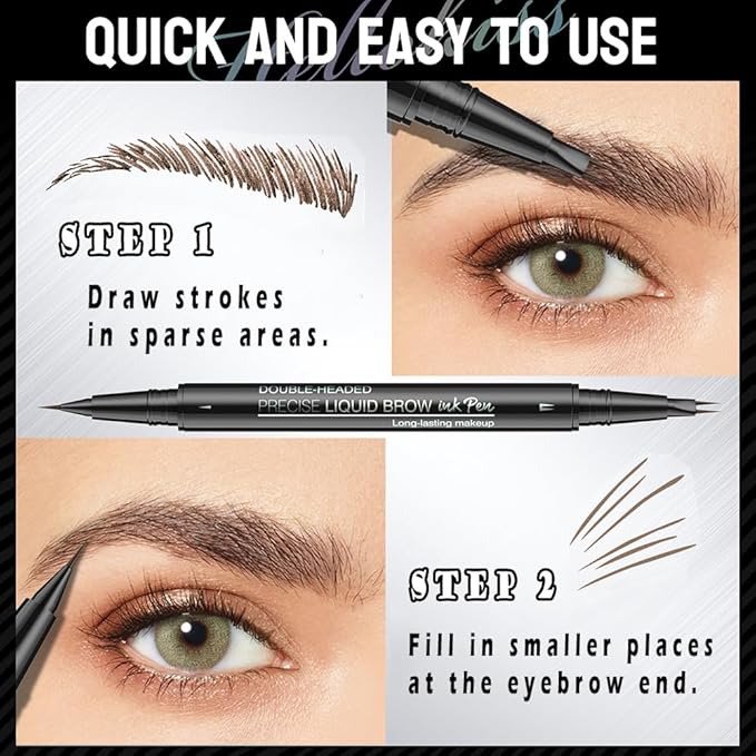 5 Shades Eyebrow Pen, Duo Brow Microfilling Fork-Tips & Precise Tip, Natural Eyebrow Makeup Set with Spoolie Brush (#4 Black Brown)