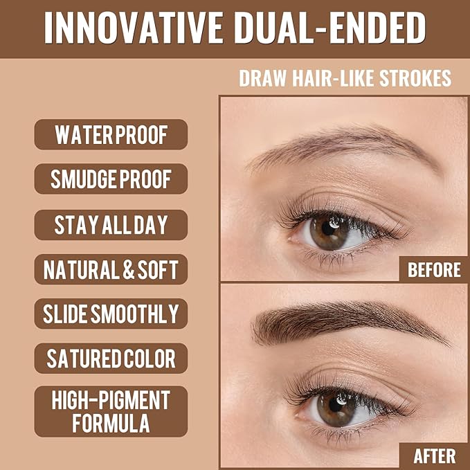 iMethod Eyebrow Pen - Eyebrow Pencil,2-in-1 Eyeliner Dual-Ended Brush-Tip Microblading 4d Eyebrow Pencils for women,Long Lasting Waterproof Hair-Like Brow Pencil,with Eyebrow Brush,Brown