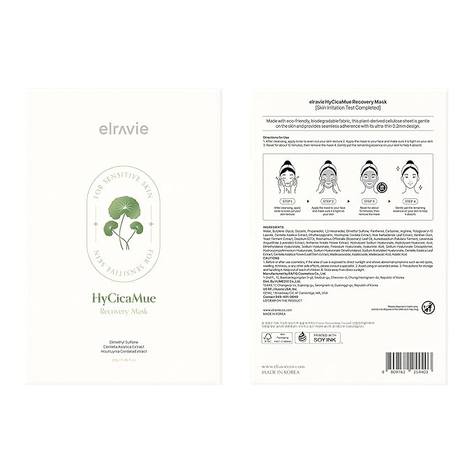 HyCicaMue Recovery Mask(10ea) | Soothing & Hydrating Sheet Masks for Sensitive Skin | Cica, Aloe Vera Leaf Extract, Hyaluronic Acid | Daily Calming & Moisture Barrier Care | Korean Face Mask