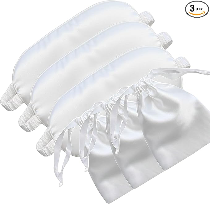 [3 Pack] QSYW Sleep Masks, Satin Eye Mask for Sleeping - Silky Eye Masks Bulk with Storage Bag & Elastic Strap, White