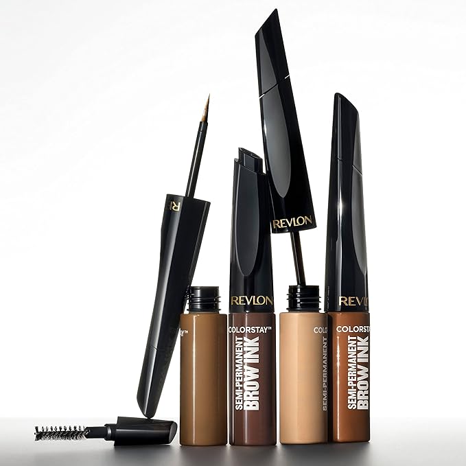 Revlon ColorStay 5-in-1 Semi-Permanent Brow Ink with Spoolie Brush, Waterproof, Transfer-Proof, Eyebrow Makeup, Easy to Remove, 351 Warm Brown Ink, 0.09 fl oz