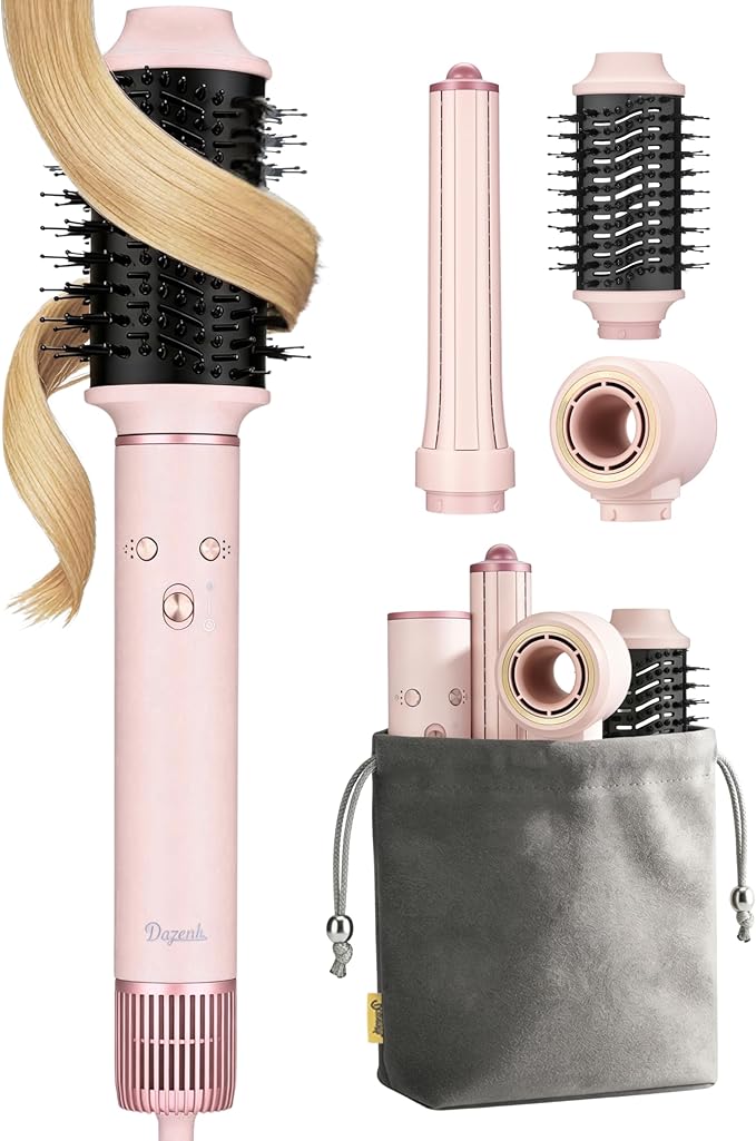 High-Speed Hair Dryer Brush, 3-in-1 Hot Air Styler with Dual-Direction Auto-Wrap Curler, 720 Million Ionic Blow Dryer Brush Fast Drying & Frizz-Free Styling,Includes Travel Bag, Pink