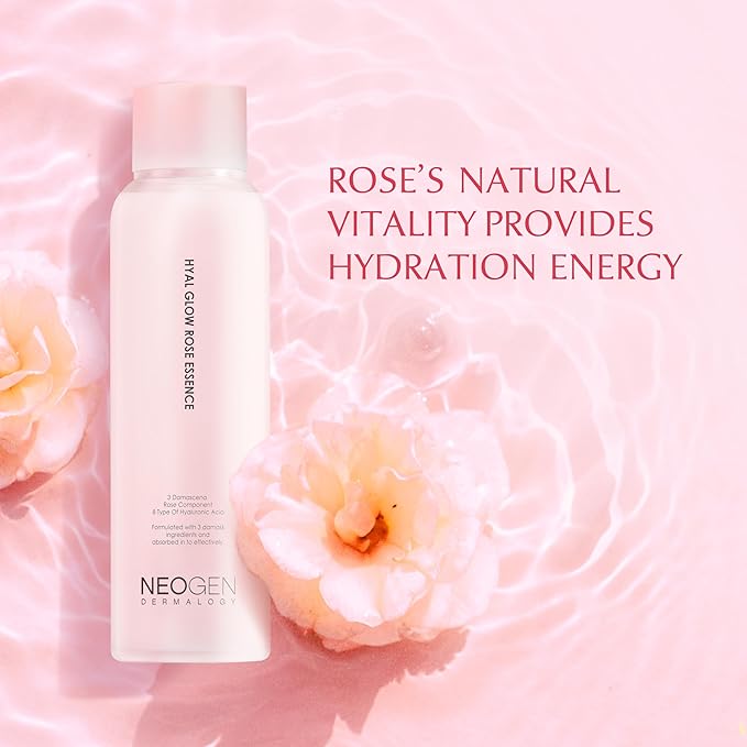 DERMALOGY by Neogen Hyal Glow Rose Essence - Hydrating Essence with 74% of Damask Rose Water & Flower Oil & Extract 160ml / 5.41 oz