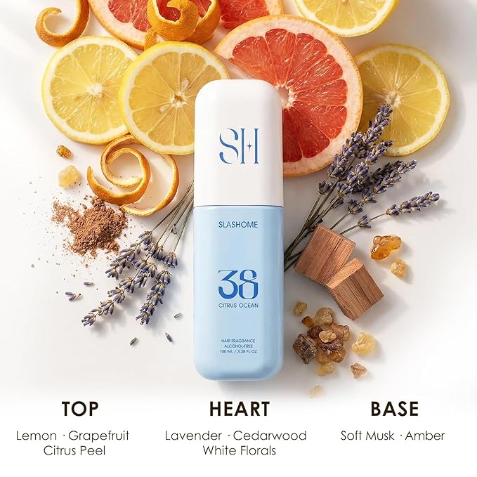 slashome Hair Perfume for Men & Women – Citrus Ocean, Alcohol-Free Moisturizing Hair & Body Mist, Long-Lasting Citrus Woody Fragrance for Hair, Wigs & Fabric, 100ml, Father’s Day & Birthday Gift