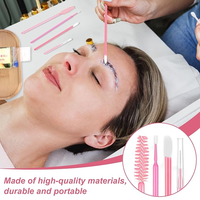 60 Pcs Brow Lamination Supplies Kit with 1 Pack Eyebrow Tattoo Plastic Wrap Disposable Lip Applicators Eyebrow Spoolies Brush Micro Swabs Interdental Brushes for DIY Eyebrow Lift Tint Tools(Pink)