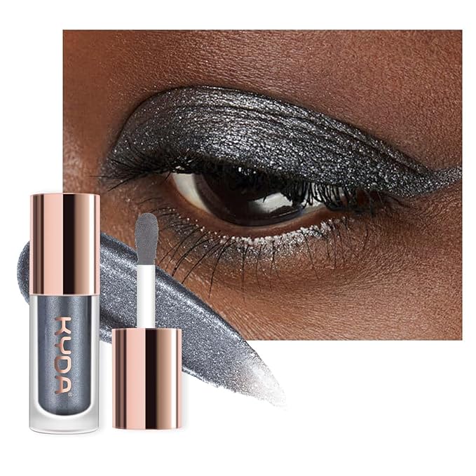 KYDA Liquid Glitter Eyeshadow, Silver Grey Metallic Glittery Eyeshadow, Soft Lightweight Creamy Formula, One-Swipe Coverage, Long-wearing Crease-Resistant Eyes Glitter Makeup, 0.25oz