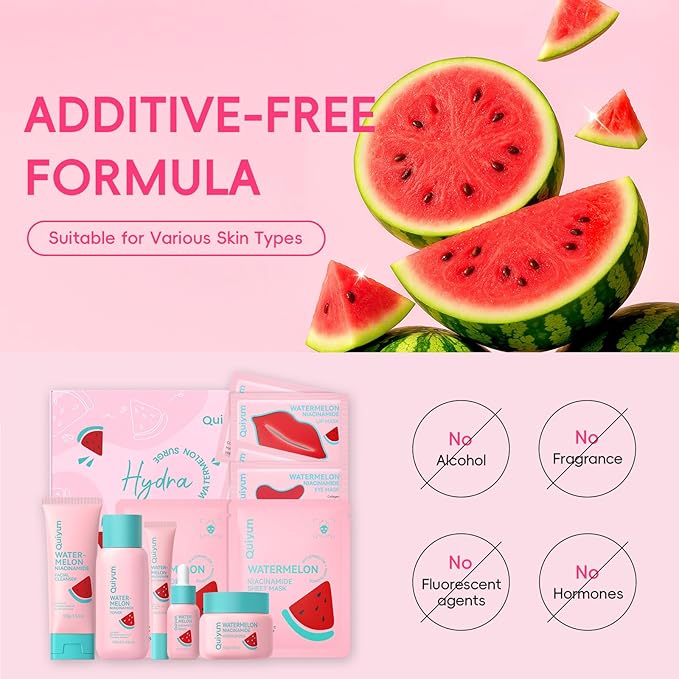 QUIYUM Watermelon & Niacinamide Skin Care Sets, Routine Facial Skincare Product, Beauty for Women, Hydration, Moisturizing, Oil Control, Glow Up, Teen Girl Gifts Trendy Stuff, Spa-Like at Home