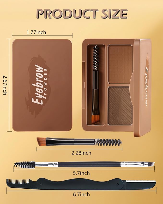 Eyebrow Powder Kit-2 Colors Soft Eye Brow Tinted Powder Palette, Waterproof & Long Lasting Natural Gray Brown Brow, Professional Eyebrow Contour Makeup Set for Women with Mirror Brow Brush & Razor-2#