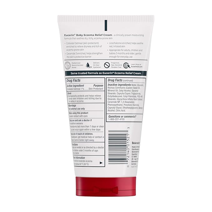 Eucerin Baby Eczema Relief Body Cream, Steroid & Fragrance Free for 3+ Months of Age, 5 oz. Tube