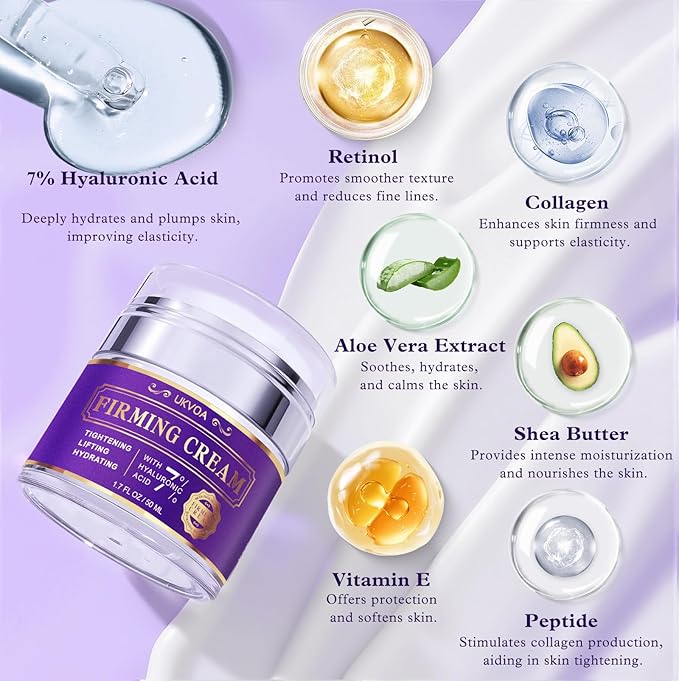 UKVOA Retinol Neck & Face Wrinkle Cream for Women, Neck Cream for Tightening and Firming, Anti Aging Skin Care with Collagen & Hyaluronic Acid, Instant Face Lift Cream 2-Pack