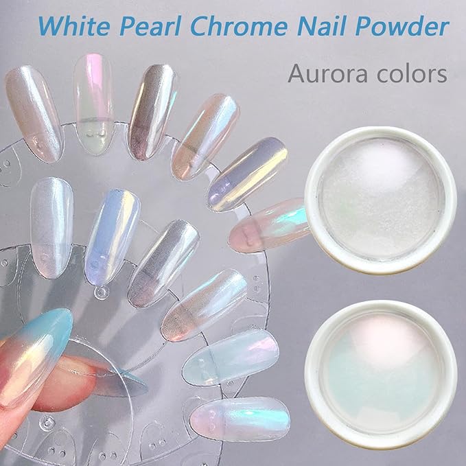 Holographic Mirror Gold White Pearl Chrome Nail Powder Kit Metallic Effect Dust UV Gel Red Silver Nail Chrome Pigment for Nails Set Art Decoration