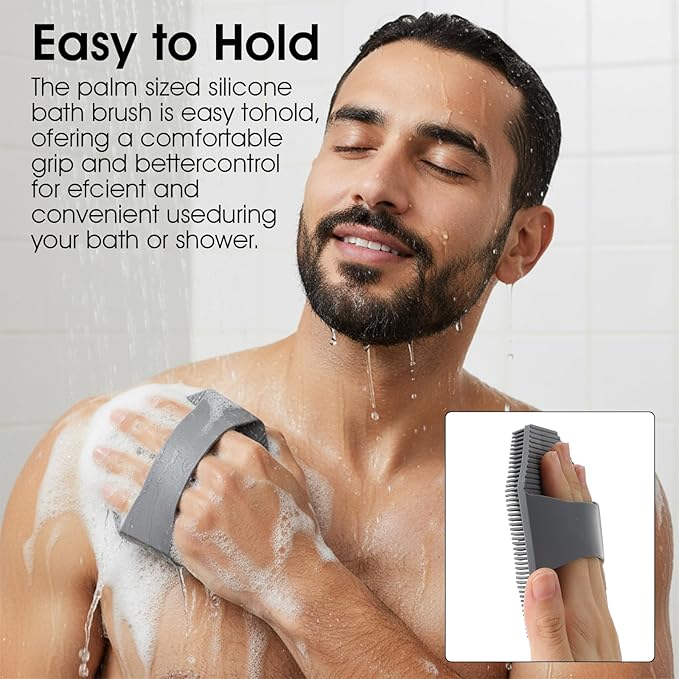 Ouligay 2 Pack Silicone Body Scrubber Exfoliator Shower Scrubber for Sensitive Skin Cleaning Silicone Loofah with Ergonomic Anti Slippery Handle Travel Friendly for Men & Women