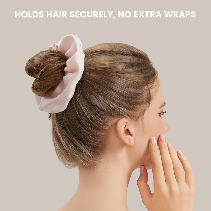 Silk Hair Scrunchies for Women, 100% Mulberry Silk Hair Ties, No Damage for Curly Hair, Large Scrunchie for Sleep, 1-Pack, Light Pink, L