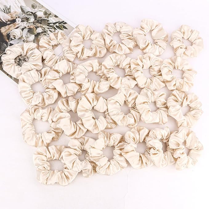 Silk Satin Scrunchies for Women Girls 24 PCS Hair Scrunchies Silk Satin Hair Ties for Thick Hair Bulk Hair Ties Hair Accessories