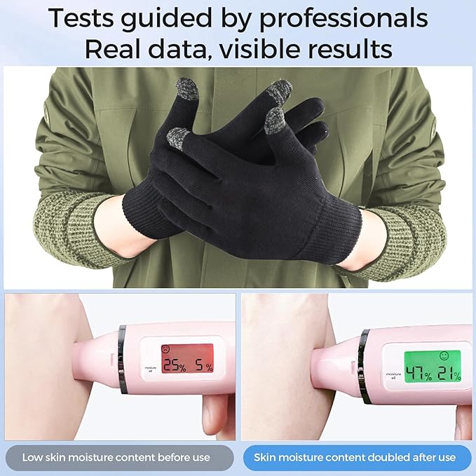 Donfri 6 Pairs Cotton Moisturizing Gloves Men Touchscreen Fingers for Eczema Dry Hands Hand Care Overnight Moisturizing (Large-Black)